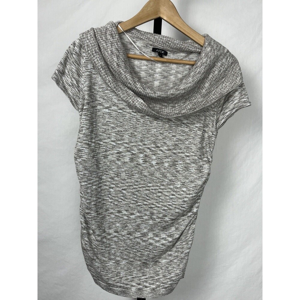 Apt 9 Sweater Short Sleeve Cowl Neck Tunic Top Stretch Silver Metallic Medium